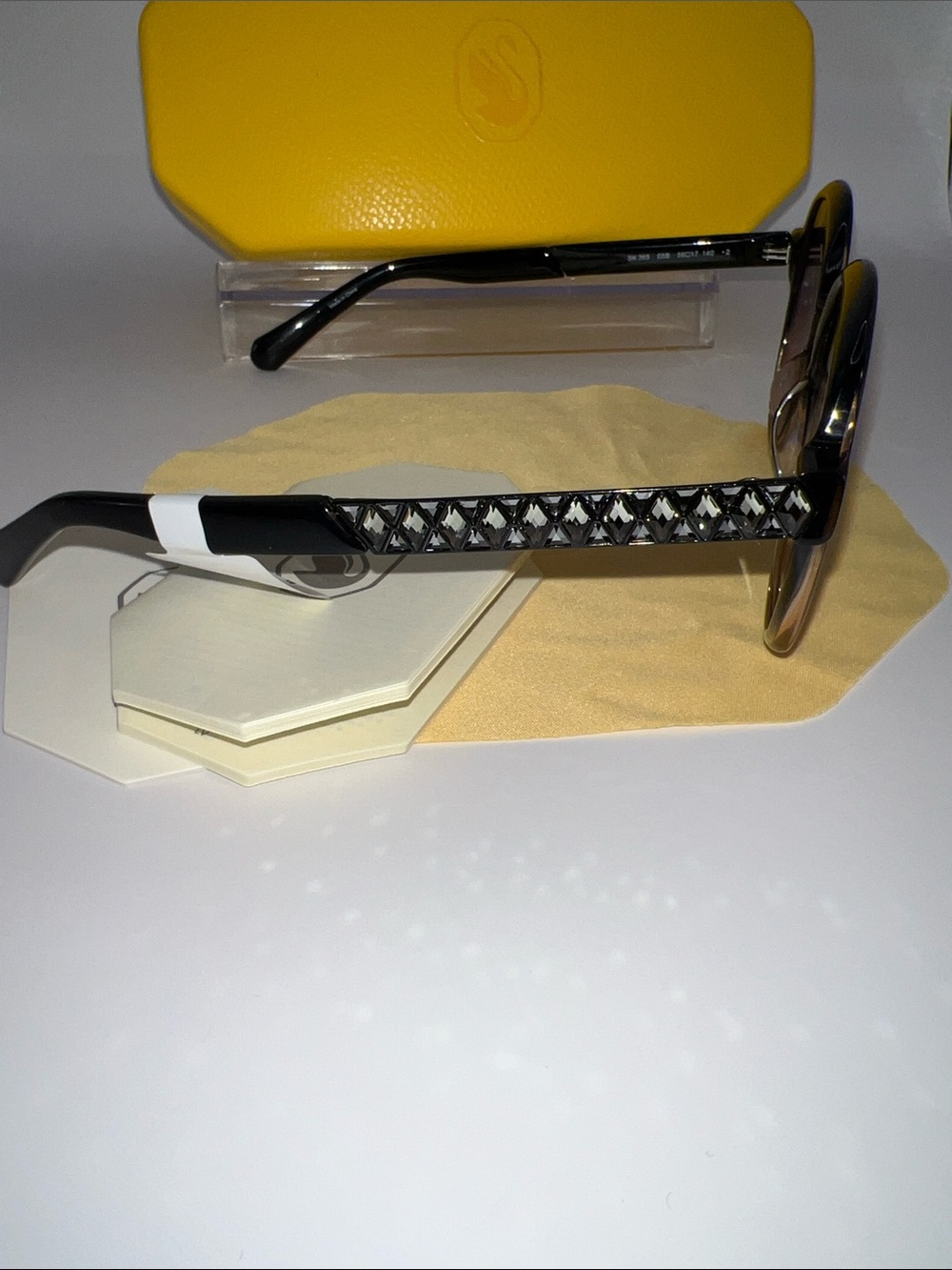 Swarovski Black Frame Sunglasses with Crystal-Accent Temples - Black/Brown - Picture 11 of 15